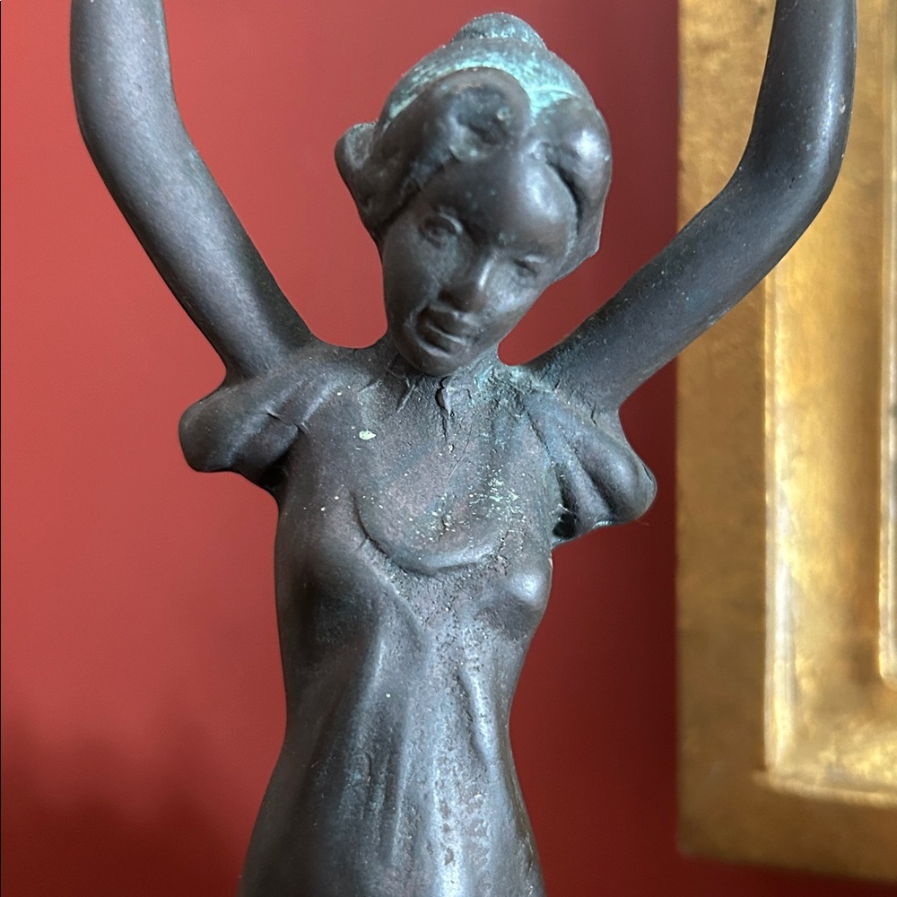 Antique Art Nouveau Bronze Figural Vanity Mirror Base - Picture 2 of 9